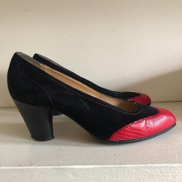 Vtg BOTTEGA VENETA Wingtip Snakeskin Leather Suede Contrast Stitch Heels 6.5 - Picture 13 of 16